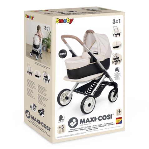 Коляска для ляльок Smoby Maxi-Cosi 3 в 1. Айворі зі знімною люлькою, 55 x 39 x 64 см, 3+ (7600253122)
