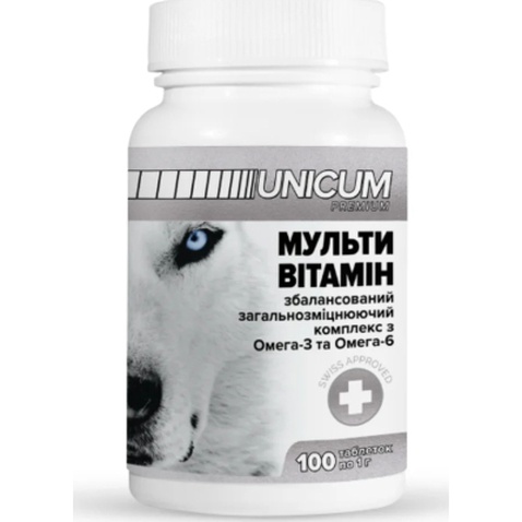 Вітаміни для собак Unicum PREMIUM мультивітамін 100 табл. (4820150201869)