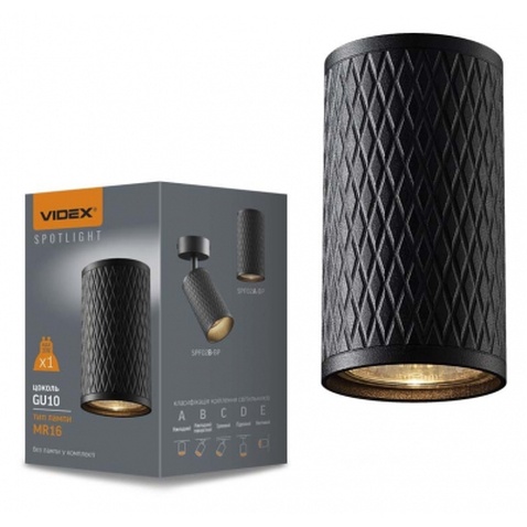 Світильник точковий Videx під лампу GU10 SPF02A накладний чорна призма (VL-SPF02A-BP)