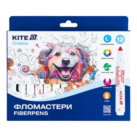 Фломастери Kite Creative Superwashable Jumbo 12 кольорів (K-1155)