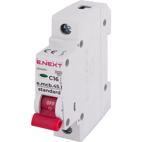 Автоматичний вимикач E.NEXT 1-п e.mcb.stand. 16А C ( 4,5кА) (s002008)