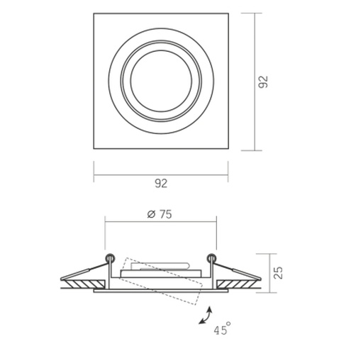 Світильник точковий Videx під лампу GU10 врізний Квадрат Чорний (VL-SPF08S-B)