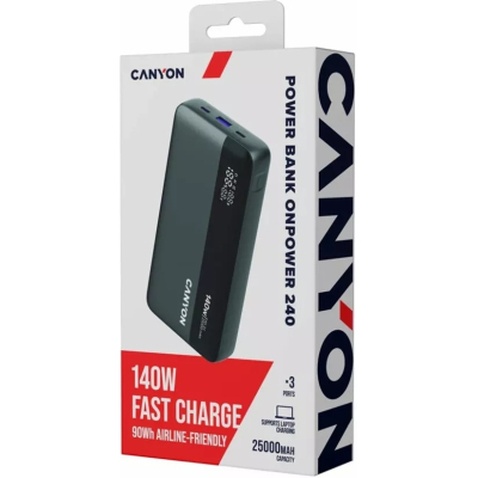 Батарея універсальна Canyon PB-240 25000mAh, PD3.1/140W, PPS, QC3.0, AFC & SCP, Digital Display (CNS-CPB240)