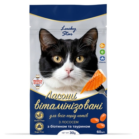 Ласощі для котів Lucky Star Вітамінізовані з лососем 30 г (4820275972187)