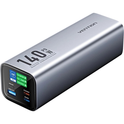 Батарея універсальна Vention 27000mAh 140W 5A PD, QC/3.0, 2xUSB-C, USB-A, LED Display, Gray (FHVH0_)