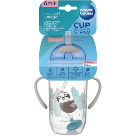 Поїльник-непроливайка Canpol babies Exotic Animals з трубочкою і обтяжувачем 270 мл Сіра (56/606_grey)