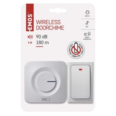 Дверний дзвінок EMOS бездротовий P5729 живлення від мережі 220В з кнопкою BATTERY-FREE (P5729)