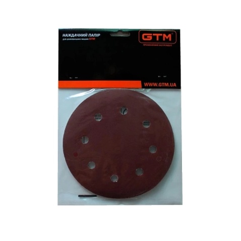 Наждачний папір GTM круг з отворами 180мм Р-120, липучка, 5шт. (SZS180L P120)