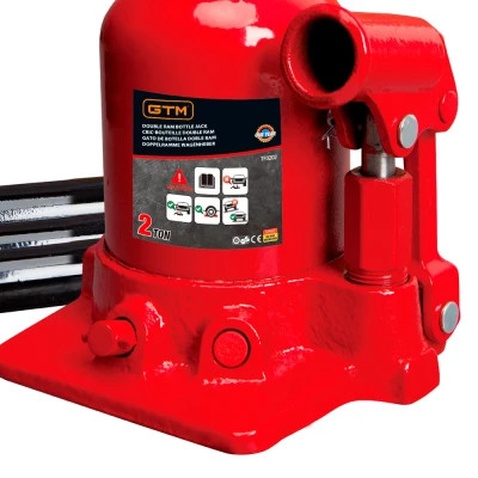 Домкрат GTM гідравлічний пляшковий 2т (150-370мм) двохштоковий (TF0202)