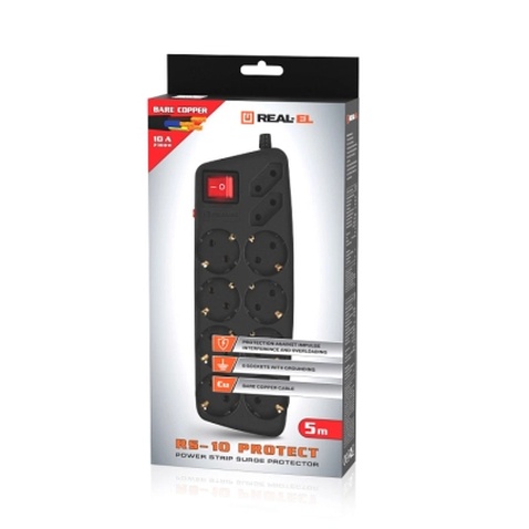 Мережевий фільтр живлення REAL-EL RS-Protect 505, 5m, black (EL122300046)